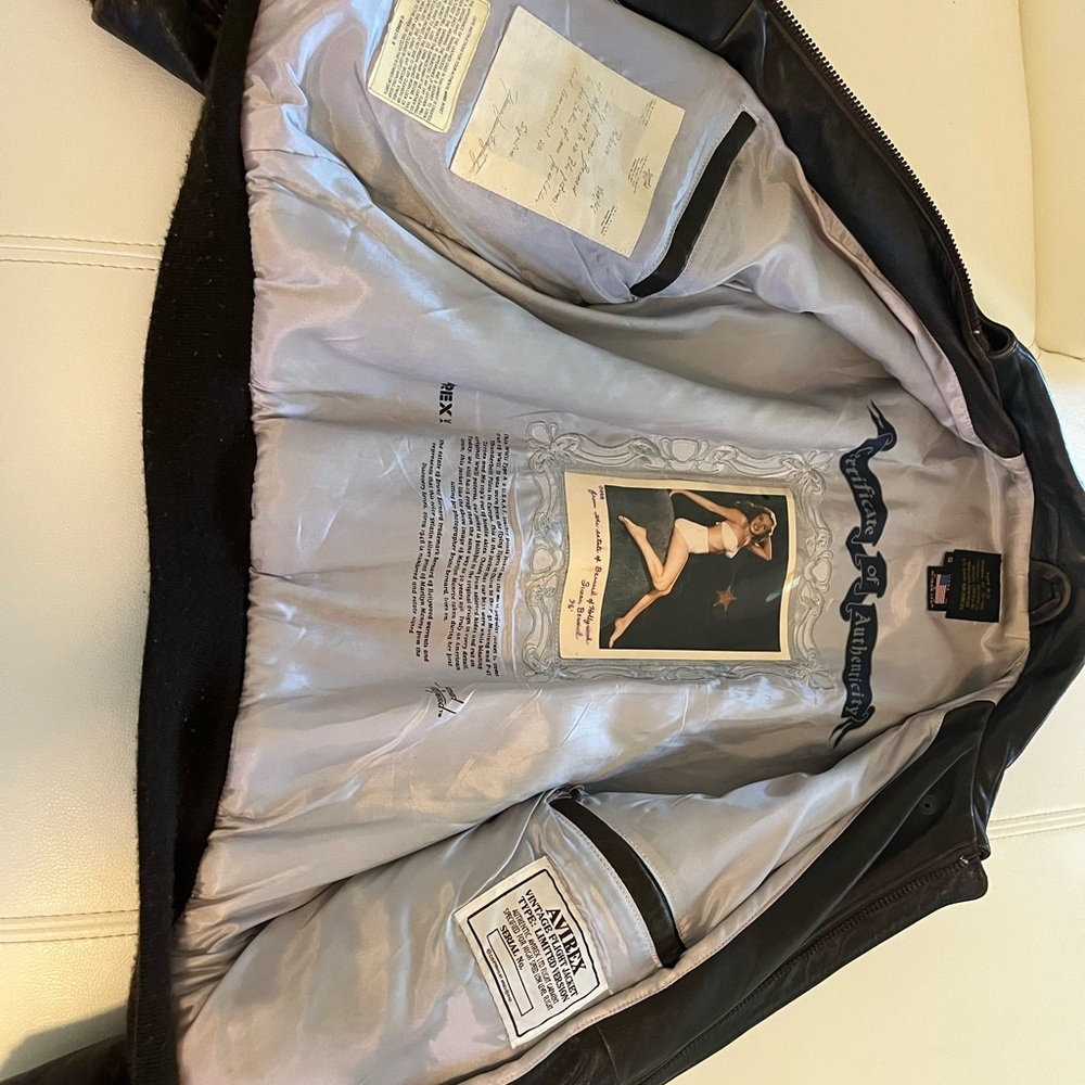 Avirex Leather Jacket with Vintage Lining Marylin Monroe picture signed